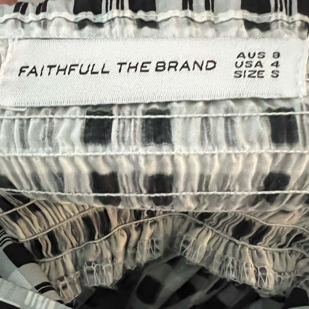 Faithfull the Brand Black White Plaid Cotton Puff Sleeve Tiered Maxi Dress S - Picture 3 of 11